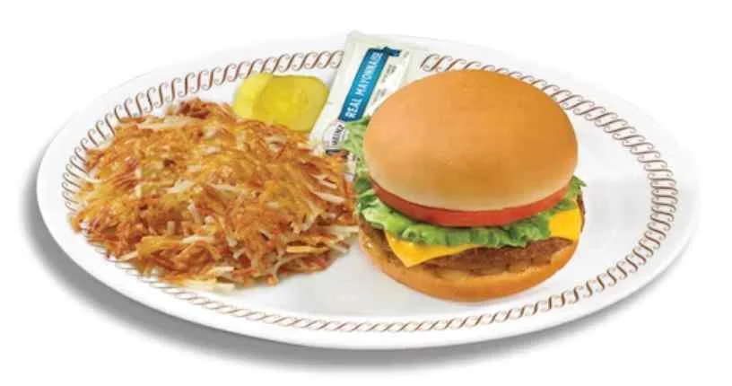 ANGUS 1/4-LB HAMBURGER DELUXE with HASHBROWNS from waffle house menu